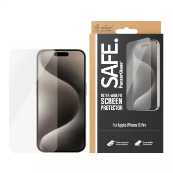 PanzerGlass SAFE. by ® Protector de pantalla iPhone 15 Pro | Ultra-Wide Fit