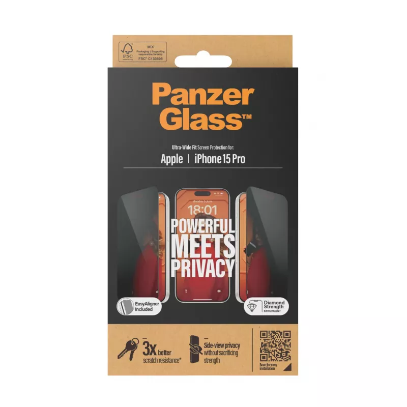 PanzerGlass ® Protector de pantalla de privacidad iPhone 15 Pro | Ultra-Wide Fit con EasyAligner
