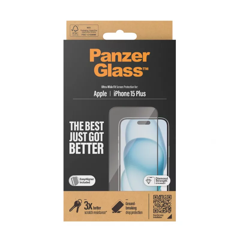 PanzerGlass ® Protector de pantalla iPhone 15 Plus | Ultra-Wide Fit con EasyAligner
