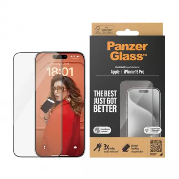 PanzerGlass ® Protector de pantalla iPhone 15 Pro | Ultra-Wide Fit con EasyAligner
