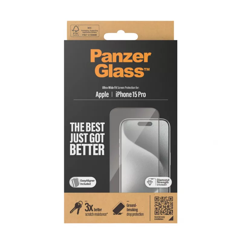 PanzerGlass ® Protector de pantalla iPhone 15 Pro | Ultra-Wide Fit con EasyAligner
