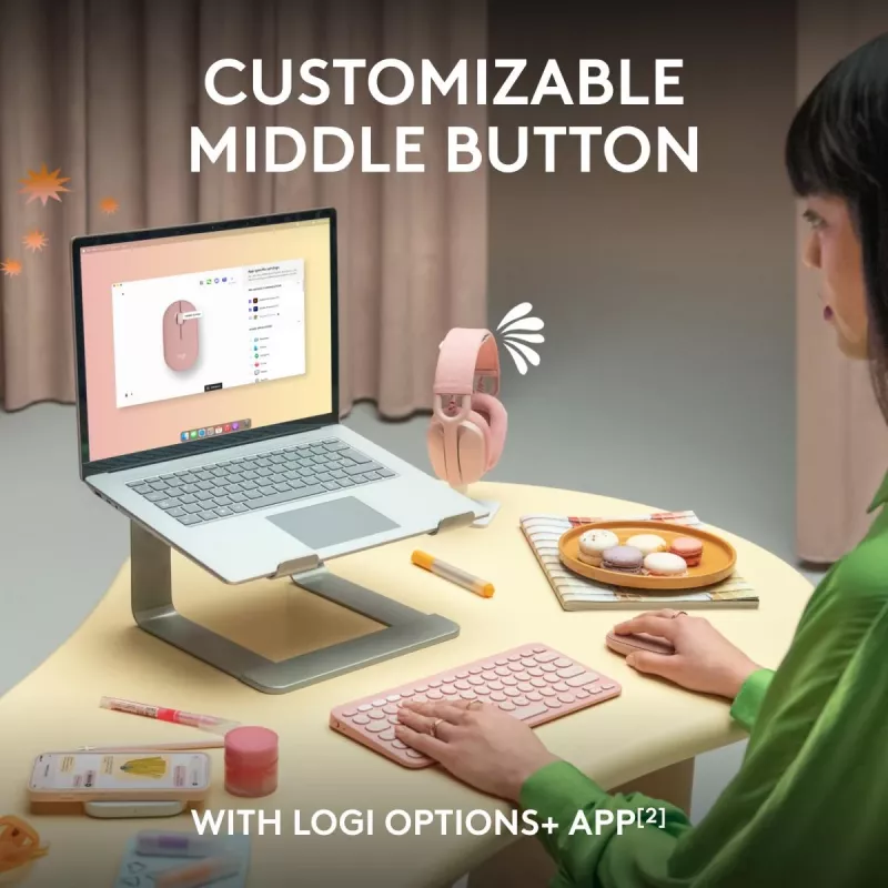 LOGITECH Pebble 2 M350s Ratón óptico inalámbrico rosa