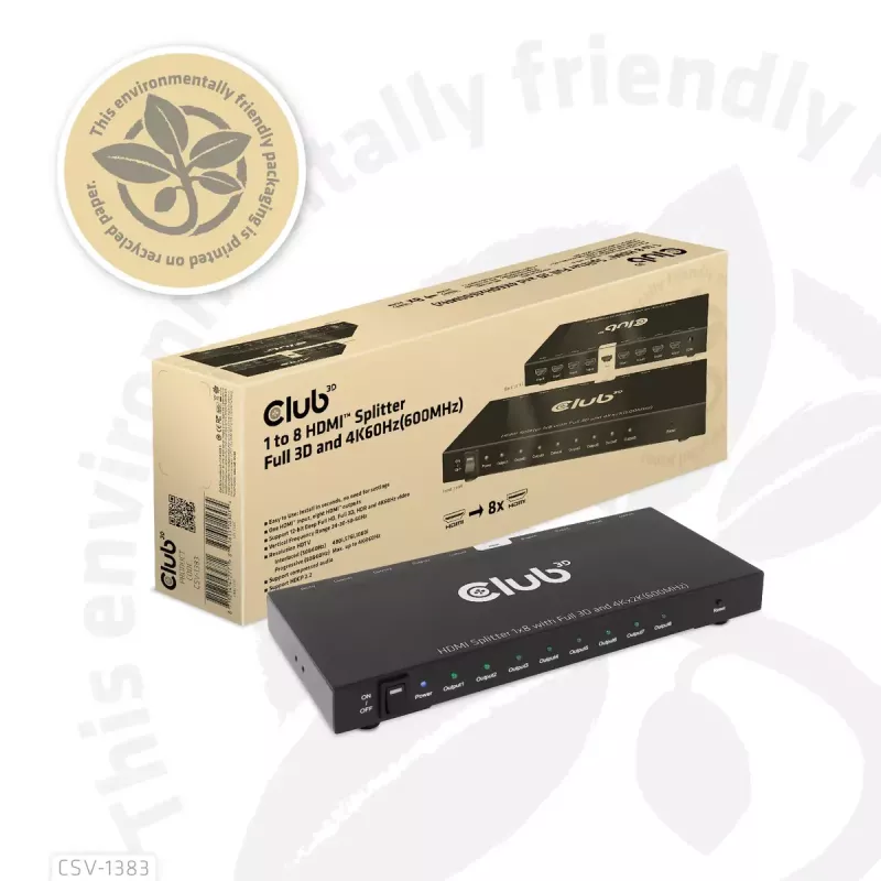 Splitter HDMI™ CLUB3D de 1 a 8 Full 3D y 4K60Hz (600MHz)