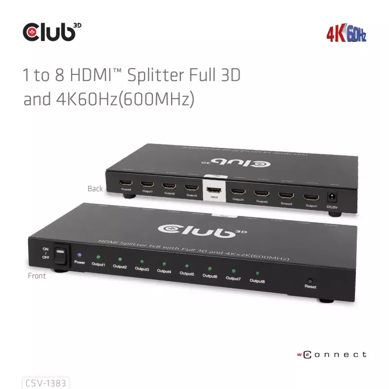 Splitter HDMI™ CLUB3D de 1 a 8 Full 3D y 4K60Hz (600MHz)