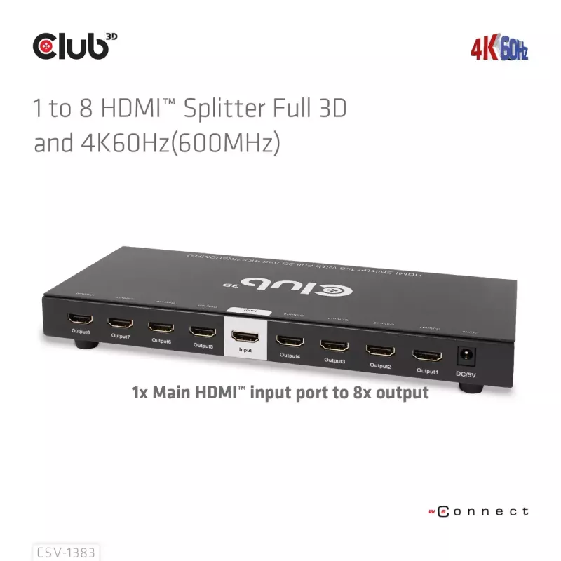 Splitter HDMI™ CLUB3D de 1 a 8 Full 3D y 4K60Hz (600MHz)