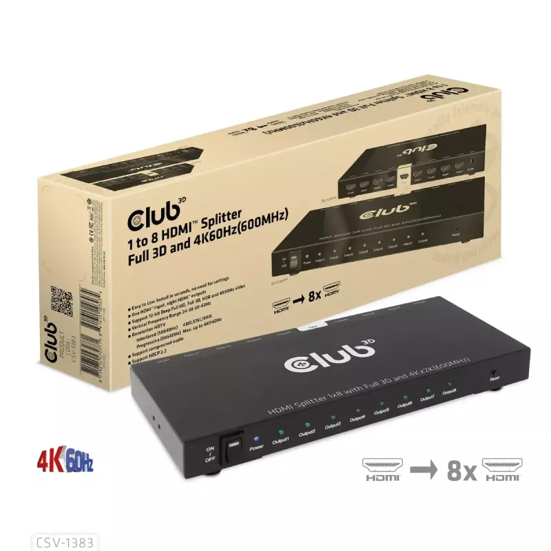 Splitter HDMI™ CLUB3D de 1 a 8 Full 3D y 4K60Hz (600MHz)