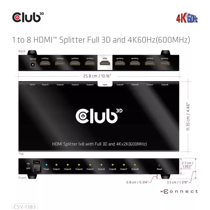 Splitter HDMI™ CLUB3D de 1 a 8 Full 3D y 4K60Hz (600MHz)