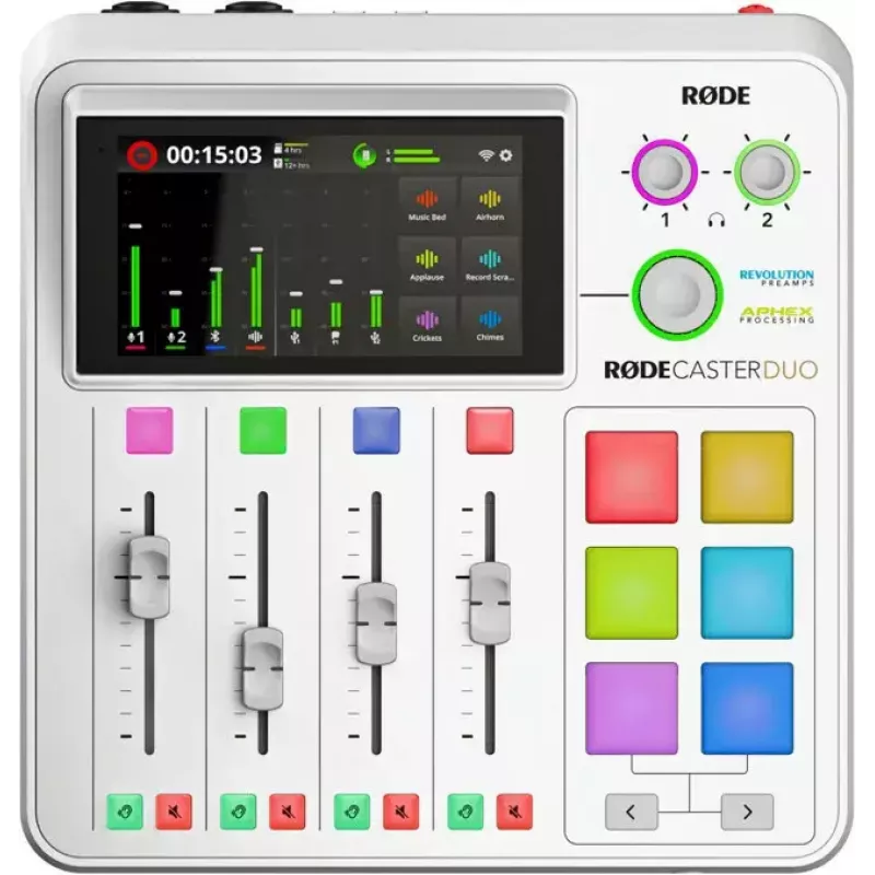 Interfaz de audio Rode RodeCaster Duo blanco – Consola de podcasting USB de 2 canales con mezclador y previos