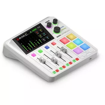 Interfaz de audio Rode RodeCaster Duo blanco – Consola de podcasting USB de 2 canales con mezclador y previos