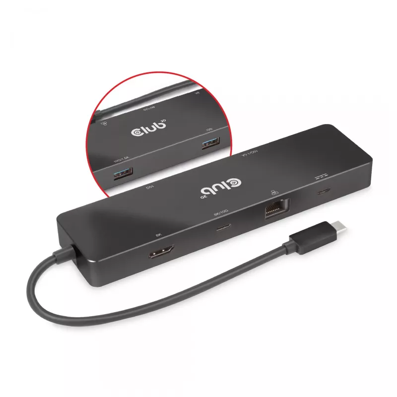 CLUB3D USB3.2 Gen2 Type-C, dock portátil 6 en 1 de doble pantalla con vídeo USB Type-C 4K60Hz