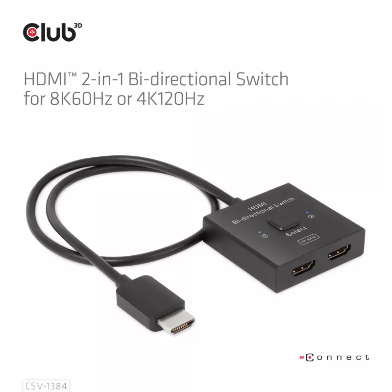 CLUB3D Switch bidireccional HDMI 2 en 1 8K60Hz 4K120Hz CSV-1384