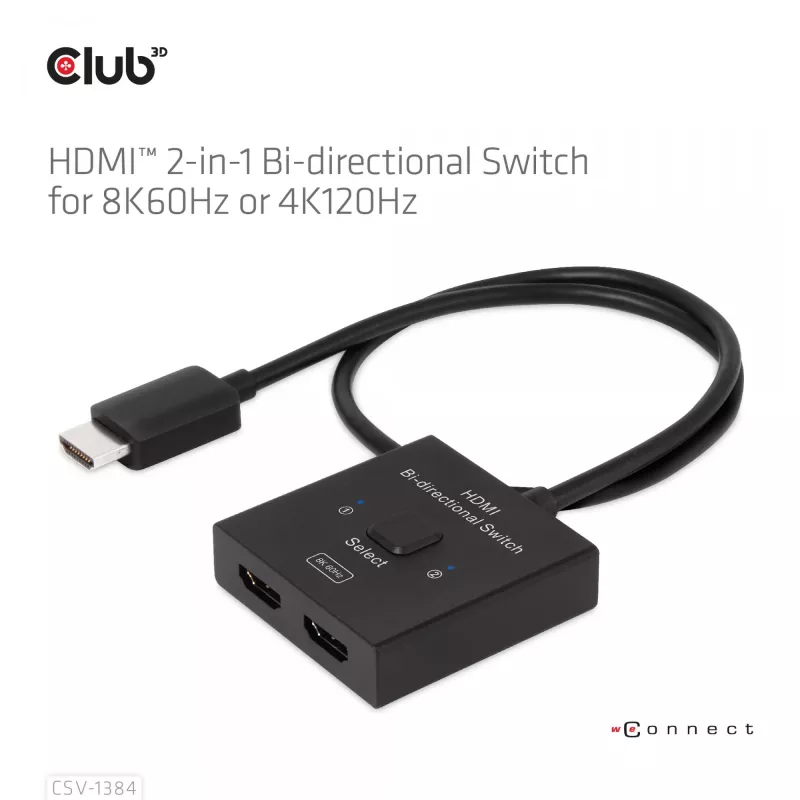 CLUB3D Switch bidireccional HDMI 2 en 1 8K60Hz 4K120Hz CSV-1384