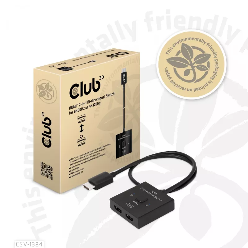 CLUB3D Switch bidireccional HDMI 2 en 1 8K60Hz 4K120Hz CSV-1384