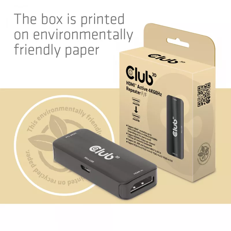 CLUB3D Repetidor HDMI activo 4K60Hz F/F