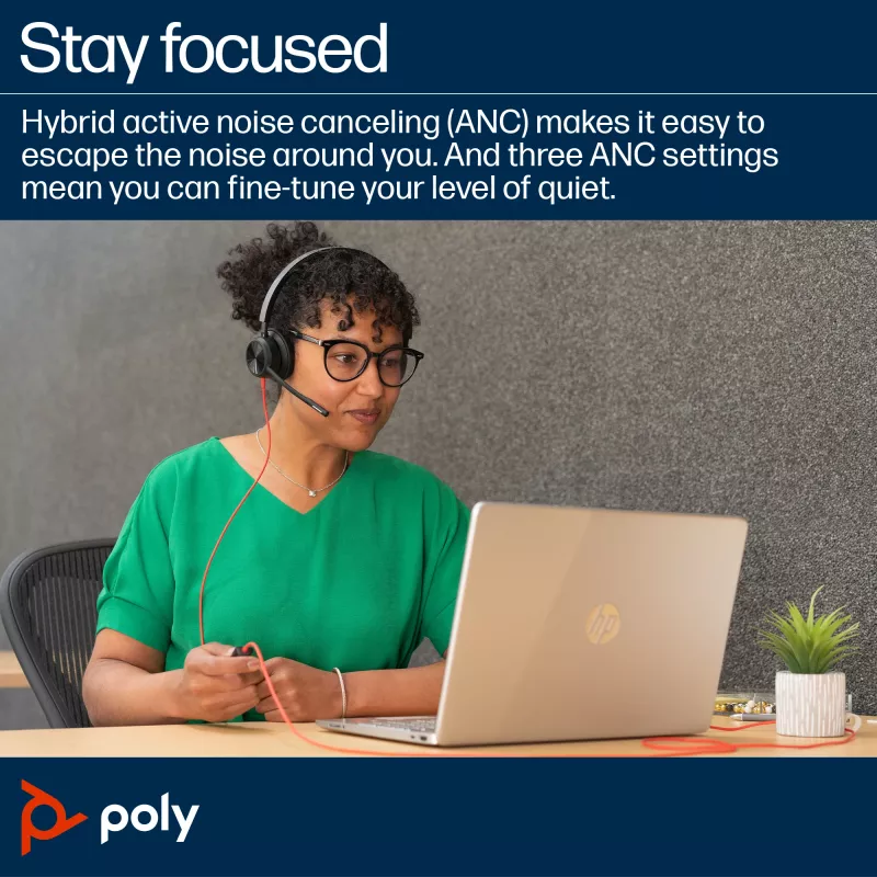 HP Poly Blackwire 8225 auriculares estéreo USB-C certificados para Microsoft Teams + adaptador USB-C/A