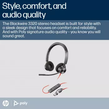 HP Poly Blackwire 3320 auriculares estéreo USB-C certificados para Microsoft Teams + adaptador USB-C/A