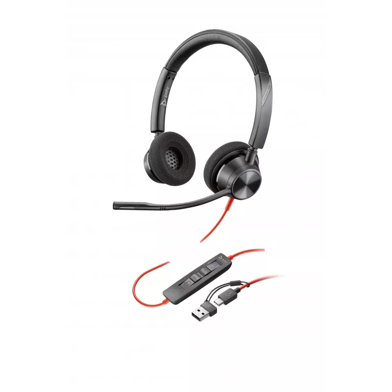 HP Poly Blackwire 3320 auriculares estéreo USB-C certificados para Microsoft Teams + adaptador USB-C/A