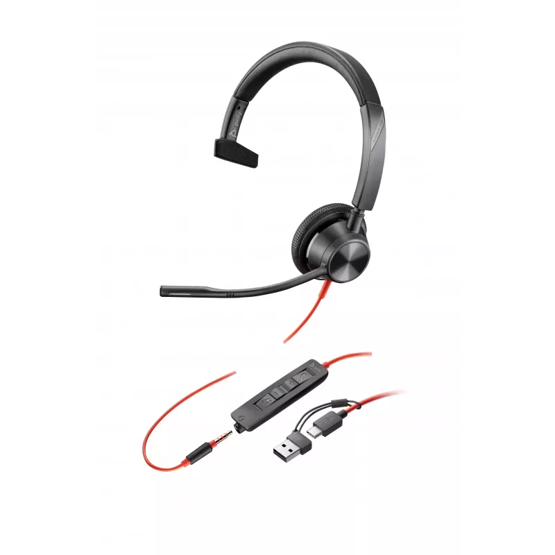 HP Poly Blackwire 3315 auriculares mono USB-C + conector de 3,5 mm + adaptador USB-C/A