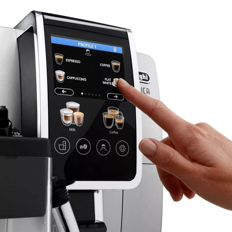 Cafetera espresso combinada DeLonghi Dinamica Plus ECAM380.85.SB — depósito de agua de 1,8 L, depósito de café en grano de 300 g, 15 bar