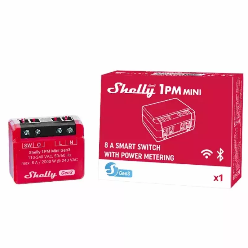 Interruptor inteligente Shelly 1PM Mini Gen3 1P inalámbrico 110-240V