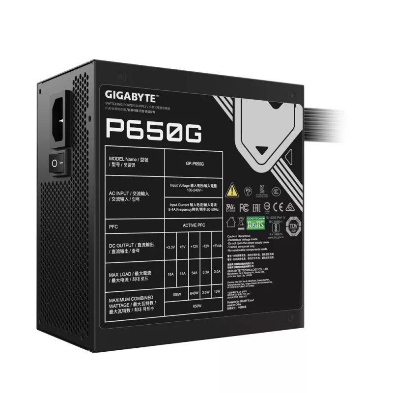 Fuente de alimentación GIGABYTE GP-P650G 650 W 20+4 pin ATX ATX negra