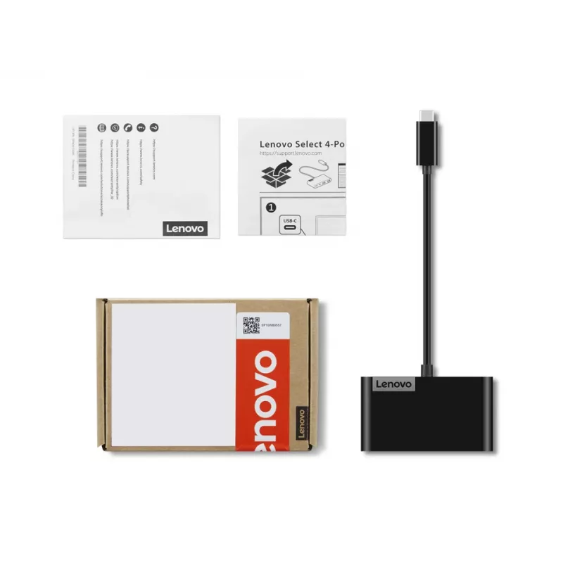 Lenovo Select GX91L84354 hub USB-C de 4 puertos, USB 3.0, negro