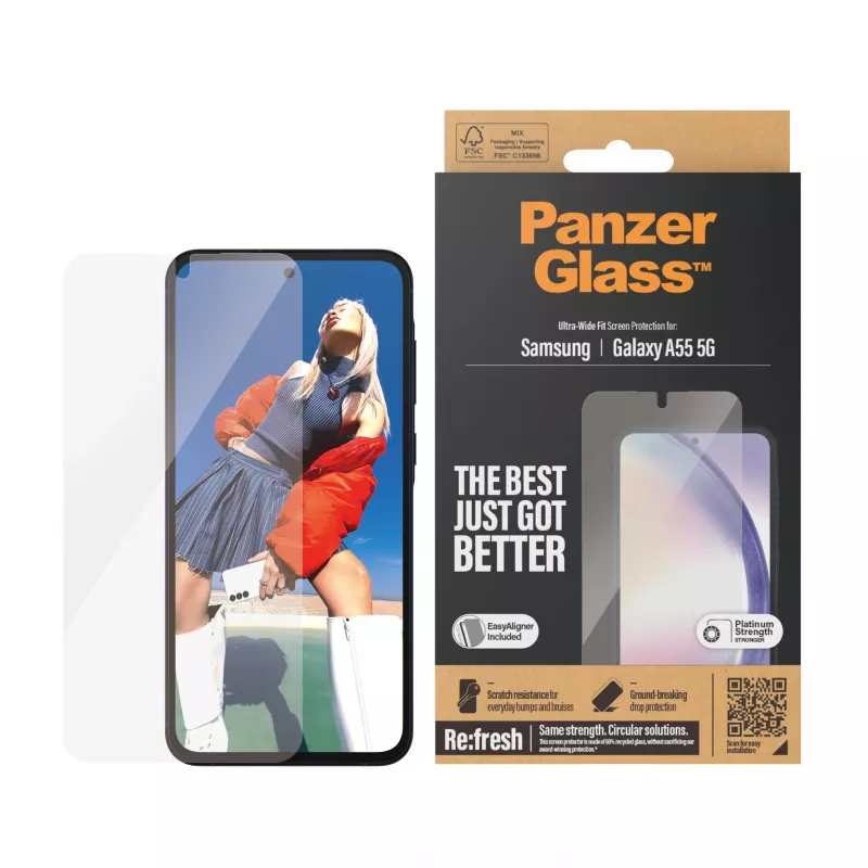 PanzerGlass ® lámina protectora de pantalla Samsung Galaxy A55 5G | Ultra-Wide Fit con EasyAligner
