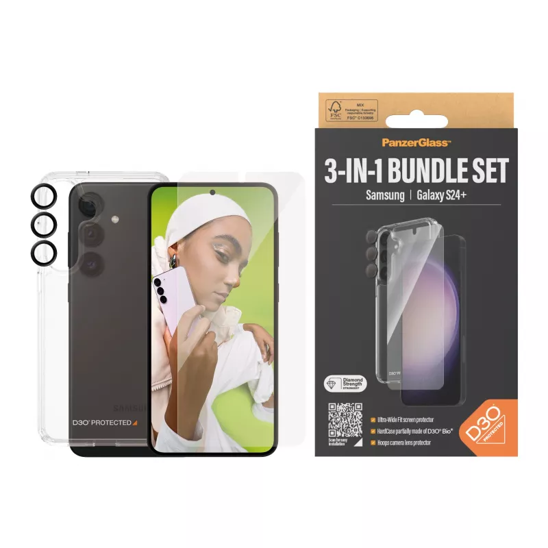 PanzerGlass ® pack de protección 3 en 1 Samsung Galaxy S24+ | Ultra-Wide Fit con EasyAligner