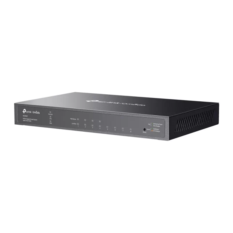 TP-Link Omada switch inteligente Gigabit de 8 puertos con 4 puertos PoE+, gestionado, L2/L2+, Gigabit Ethernet (10/100/1000), Power over Ethernet (PoE), montaje en rack