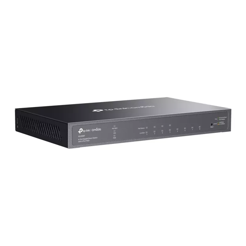 TP-Link Omada switch inteligente Gigabit de 8 puertos con 4 puertos PoE+, gestionado, L2/L2+, Gigabit Ethernet (10/100/1000), Power over Ethernet (PoE), montaje en rack