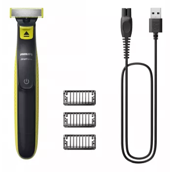 Afeitadora de lámina Philips Norelco OneBlade QP2724/10 — afeitadora de lámina, 1 cuchilla, recargable por USB, húmedo y seco, lavable, 45 min de autonomía, gris/verde lima