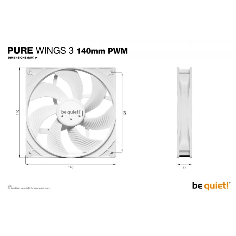 be quiet! Pure Wings 3 140mm PWM blanco ventilador para caja de ordenador 14 cm 1 ud.