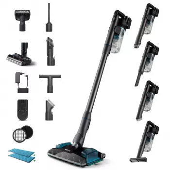 Aspirador de batería Philips serie 8000 XC8057/01, inalámbrico sin bolsa 0.6 L, 25.2V, seco y húmedo, batería extraíble