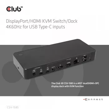CLUB3D DisplayPort/HDMI conmutador KVM/dock 4K60Hz para entradas USB Type-C