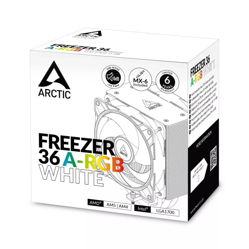 ARCTIC Freezer 36 A-RGB (White) Disipador de CPU de torre multikompatible con A-RGB