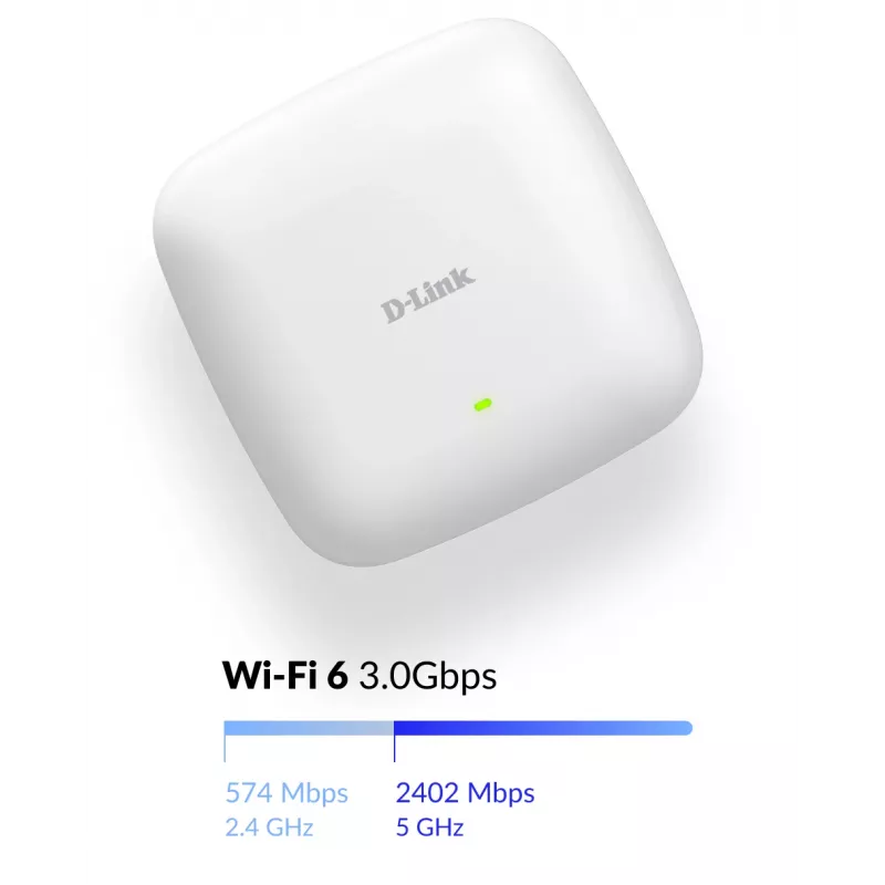 D-Link AX3000 punto de acceso PoE dual band Wi-Fi 6, 2.4 GHz, 5 GHz, 3000 Mbit/s, SNMP, SNMPv2, SNMPv3, WEP, WPA, WPA2, WPA3, 10,100,1000,2500 Mbit/s