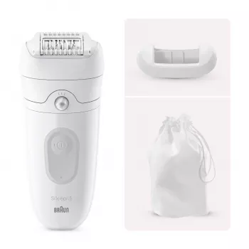 Depiladora Braun Silk-épil 5 5-011 — a pilas, pinzas MicroGrip, húmedo y seco, masaje, blanca