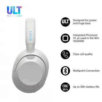 Auriculares Sony WH-ULT WEAR monoaurales, con cable y Bluetooth 5.2, ANC, batería 50 h (ANC desactivado), carga USB-C, blanco