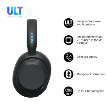 Auriculares Sony ULT WEAR monoaurales USB/Bluetooth 5.2, ANC, batería 30–50 h, 3,5 mm, carga USB‑C, 255 g