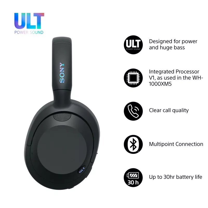 Auriculares Sony ULT WEAR monoaurales USB/Bluetooth 5.2, ANC, batería 30–50 h, 3,5 mm, carga USB‑C, 255 g