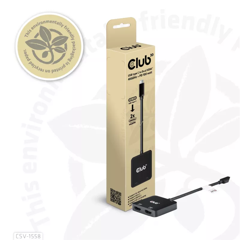CLUB3D hub USB-C® a doble HDMI™ 4K60Hz M/H+PD3.0 100 W