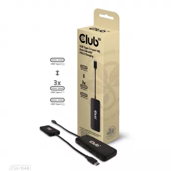 CLUB3D hub de datos USB Type-C de 4 puertos 10G con carga PD3.0