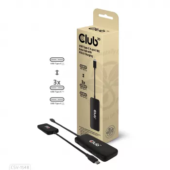 CLUB3D hub de datos USB Type-C de 4 puertos 10G con carga PD3.0