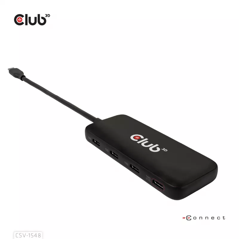 Club3D CSV-1548 hub USB-C, 4x USB-C 10 Gbps, 100W PD, negro