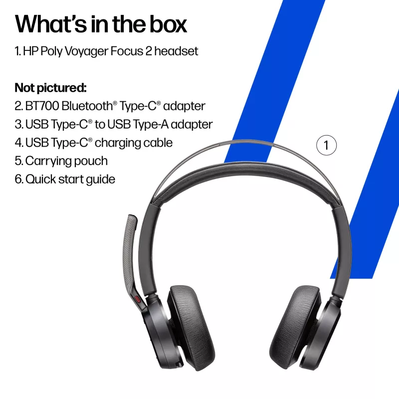 HP Poly Voyager Focus 2 auricular USB-C-C +adaptador USB-C/A