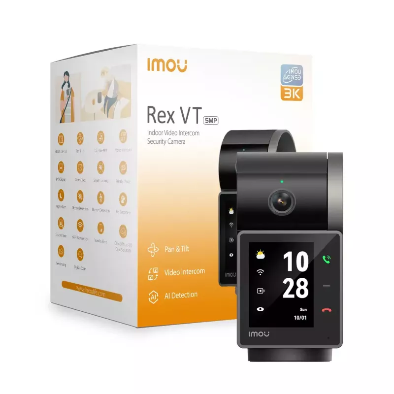 Cámara de vigilancia IP IMOU Rex VT Pro — montaje en mesa, 2880×1620, 3,6 mm, zoom digital 8x, campo de visión 87°×48°, pantalla de 2,4