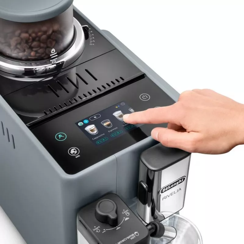 Cafetera espresso De’Longhi Rivelia EXAM440.55.g — superautomática, depósito de agua de 1,4 l, molinillo de 250 g, 19 bar, pantalla táctil TFT