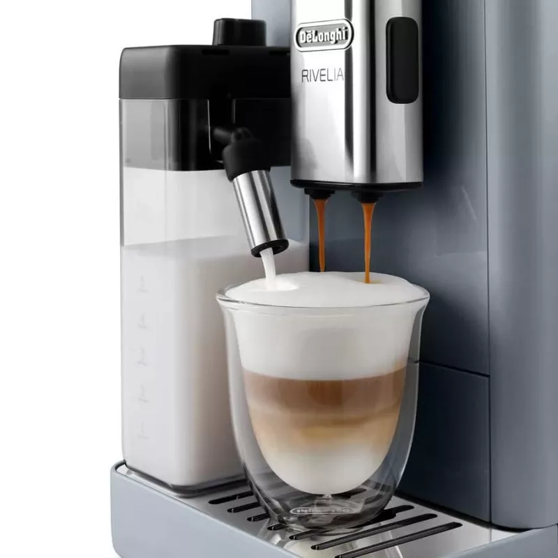 Cafetera espresso De’Longhi Rivelia EXAM440.55.g — superautomática, depósito de agua de 1,4 l, molinillo de 250 g, 19 bar, pantalla táctil TFT