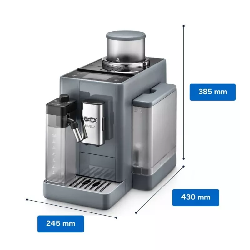 Cafetera espresso De’Longhi Rivelia EXAM440.55.g — superautomática, depósito de agua de 1,4 l, molinillo de 250 g, 19 bar, pantalla táctil TFT