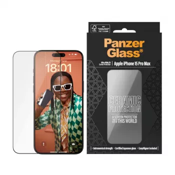 PanzerGlass ® Ceramic Protection para iPhone 15 Pro Max | Ultra-Wide Fit con EasyAligner